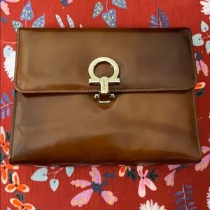 Brown Patent Leather Ferragamo Clutch